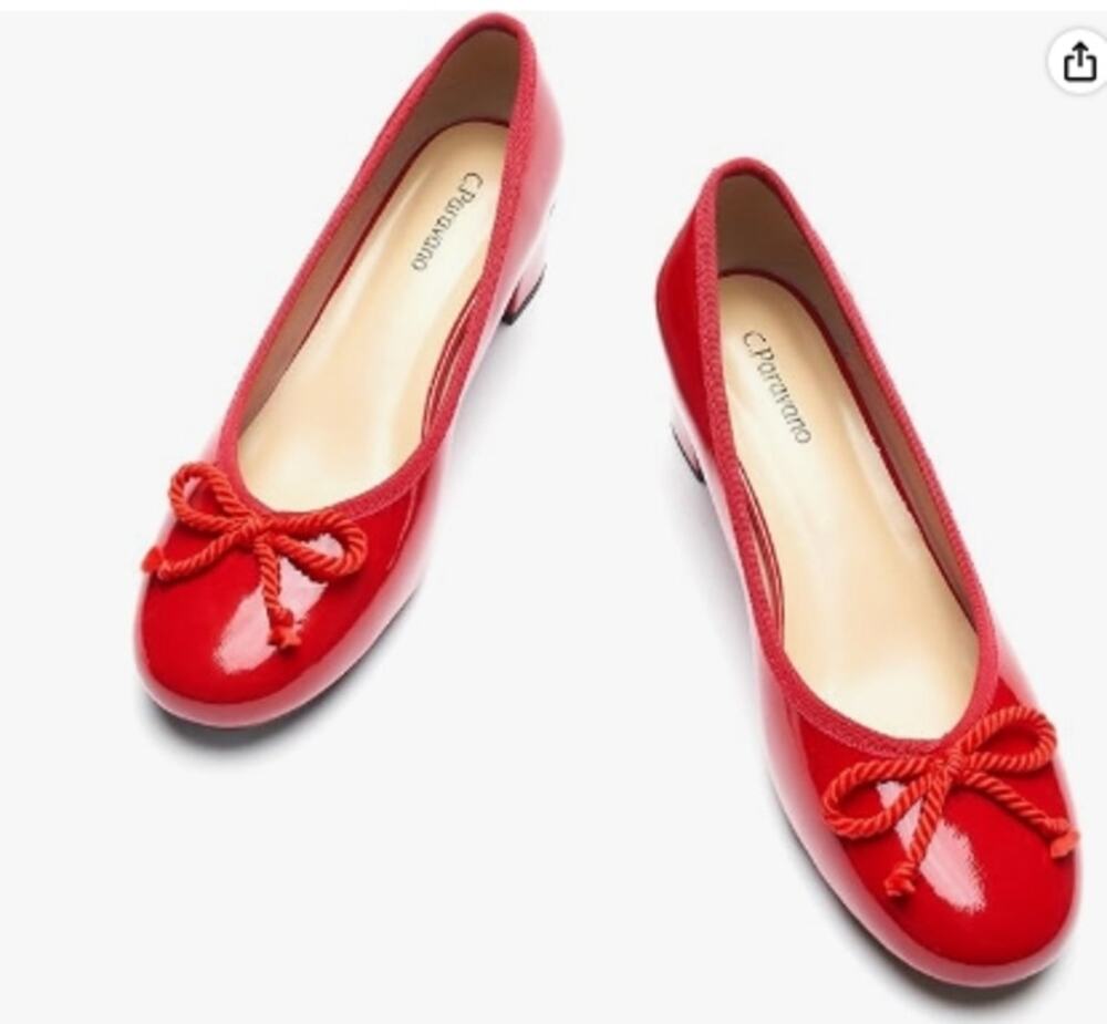 C.Paravano Women's Red Patent Block Heel Pumps Bow Round Toe Shoes Size 10